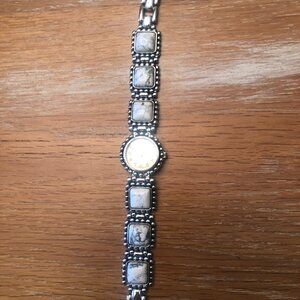 Vintage Moulin Silvertone bracelet watch w/simulated howlite stones